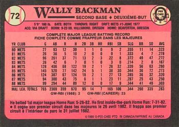 1989 O-Pee-Chee #72 Wally Backman Back