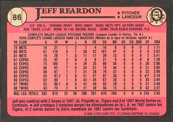 1989 O-Pee-Chee #86 Jeff Reardon Back