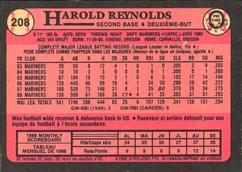 1989 O-Pee-Chee #208 Harold Reynolds Back