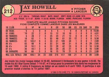 1989 O-Pee-Chee #212 Jay Howell Back