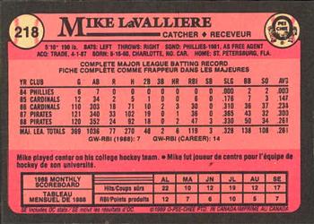 1989 O-Pee-Chee #218 Mike LaValliere Back