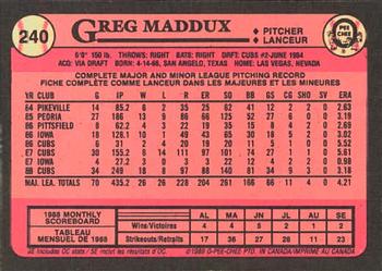 1989 O-Pee-Chee #240 Greg Maddux Back