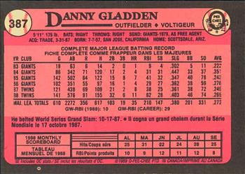 1989 O-Pee-Chee #387 Danny Gladden Back