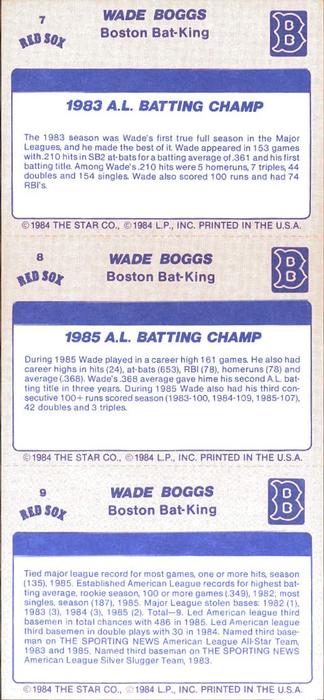 1986 Star Wade Boggs #7-9 Wade Boggs Back