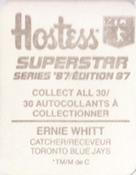 1987 Hostess Superstar Series '87 Stickers #2 Ernie Whitt Back