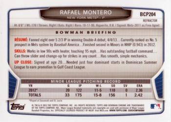 2013 Bowman Chrome - Prospects X-Fractors #BCP204 Rafael Montero Back