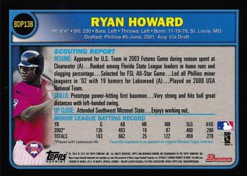 2013 Bowman Chrome - Blue Sapphire Refractor Rookie Reprints #BDP138 Ryan Howard Back