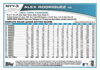 2013 Topps New York Yankees #NYY-3 Alex Rodriguez Back
