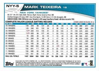 2013 Topps New York Yankees #NYY-5 Mark Teixeira Back