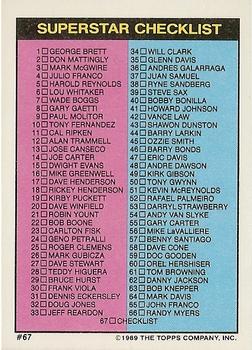 1989 Topps Stickers - Super Star Backs #67 Checklist Front