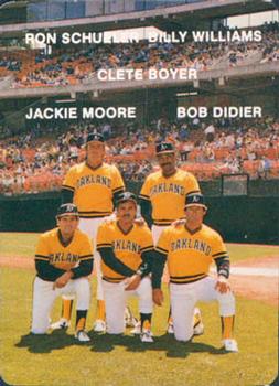 1984 Mother's Cookies Oakland Athletics #27 A's Coaches - Ron Schueler / Billy Williams / Clete Boyer / Bob Didier / Jackie Moore Front