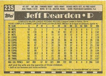 1990 O-Pee-Chee #235 Jeff Reardon Back