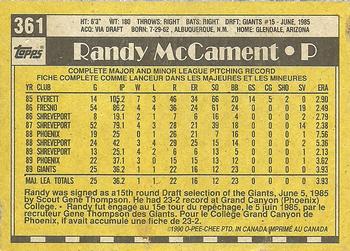 1990 O-Pee-Chee #361 Randy McCament Back