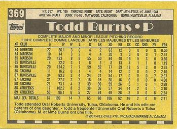 1990 O-Pee-Chee #369 Todd Burns Back