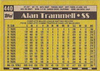 1990 O-Pee-Chee #440 Alan Trammell Back