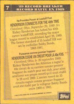 1990 O-Pee-Chee #7 Rickey Henderson Back