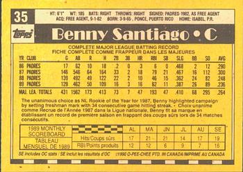 1990 O-Pee-Chee #35 Benny Santiago Back