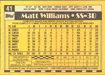 1990 O-Pee-Chee #41 Matt Williams Back
