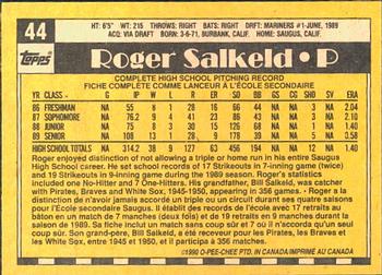 1990 O-Pee-Chee #44 Roger Salkeld Back