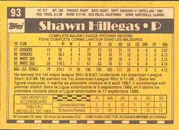 1990 O-Pee-Chee #93 Shawn Hillegas Back