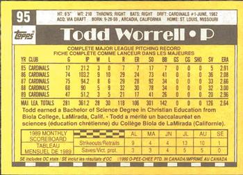 1990 O-Pee-Chee #95 Todd Worrell Back