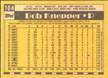 1990 O-Pee-Chee #104 Bob Knepper Back