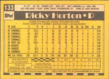 1990 O-Pee-Chee #133 Ricky Horton Back