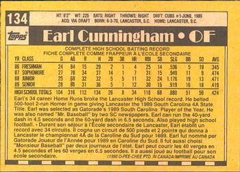 1990 O-Pee-Chee #134 Earl Cunningham Back