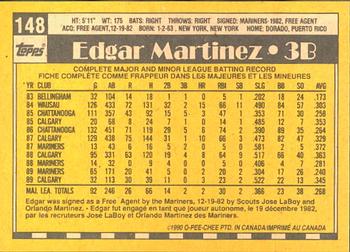 1990 O-Pee-Chee #148 Edgar Martinez Back