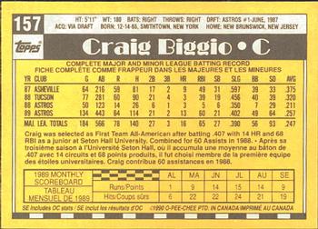 1990 O-Pee-Chee #157 Craig Biggio Back