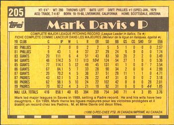 1990 O-Pee-Chee #205 Mark Davis Back