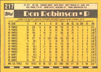 1990 O-Pee-Chee #217 Don Robinson Back