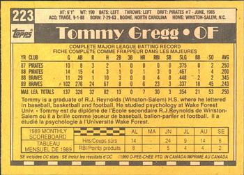 1990 O-Pee-Chee #223 Tommy Gregg Back