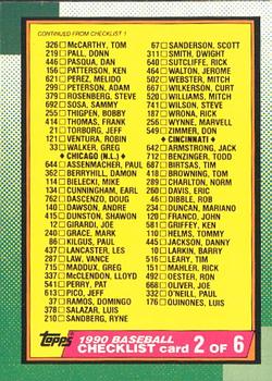 1990 O-Pee-Chee #262 Checklist 2 of 6 Front