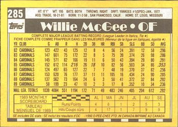 1990 O-Pee-Chee #285 Willie McGee Back