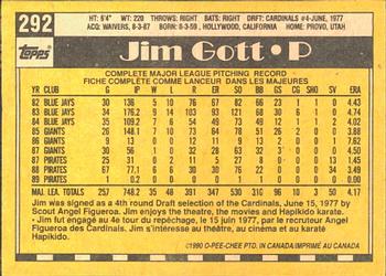 1990 O-Pee-Chee #292 Jim Gott Back