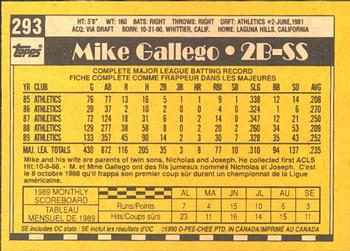 1990 O-Pee-Chee #293 Mike Gallego Back