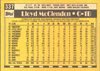 1990 O-Pee-Chee #337 Lloyd McClendon Back