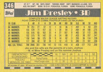 1990 O-Pee-Chee #346 Jim Presley Back