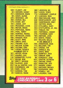 1990 O-Pee-Chee #376 Checklist 3 of 6 Front