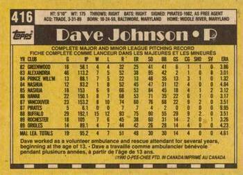 1990 O-Pee-Chee #416 Dave Johnson Back