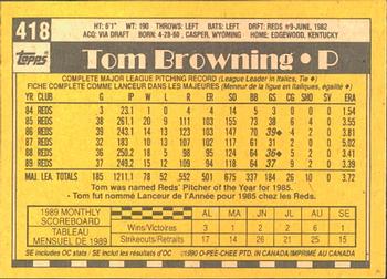 1990 O-Pee-Chee #418 Tom Browning Back