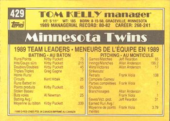 1990 O-Pee-Chee #429 Tom Kelly Back
