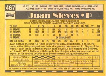 1990 O-Pee-Chee #467 Juan Nieves Back
