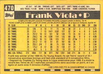 1990 O-Pee-Chee #470 Frank Viola Back