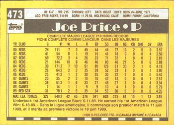 1990 O-Pee-Chee #473 Joe Price Back
