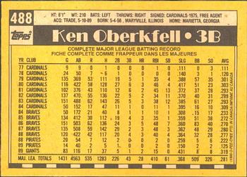 1990 O-Pee-Chee #488 Ken Oberkfell Back