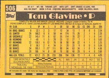 1990 O-Pee-Chee #506 Tom Glavine Back