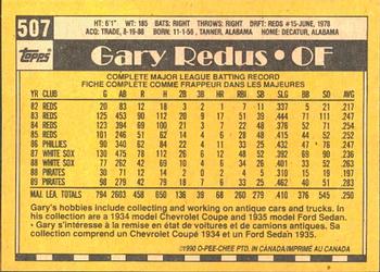 1990 O-Pee-Chee #507 Gary Redus Back