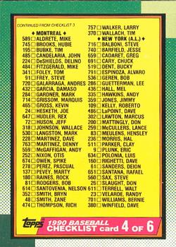 1990 O-Pee-Chee #526 Checklist 4 of 6 Front